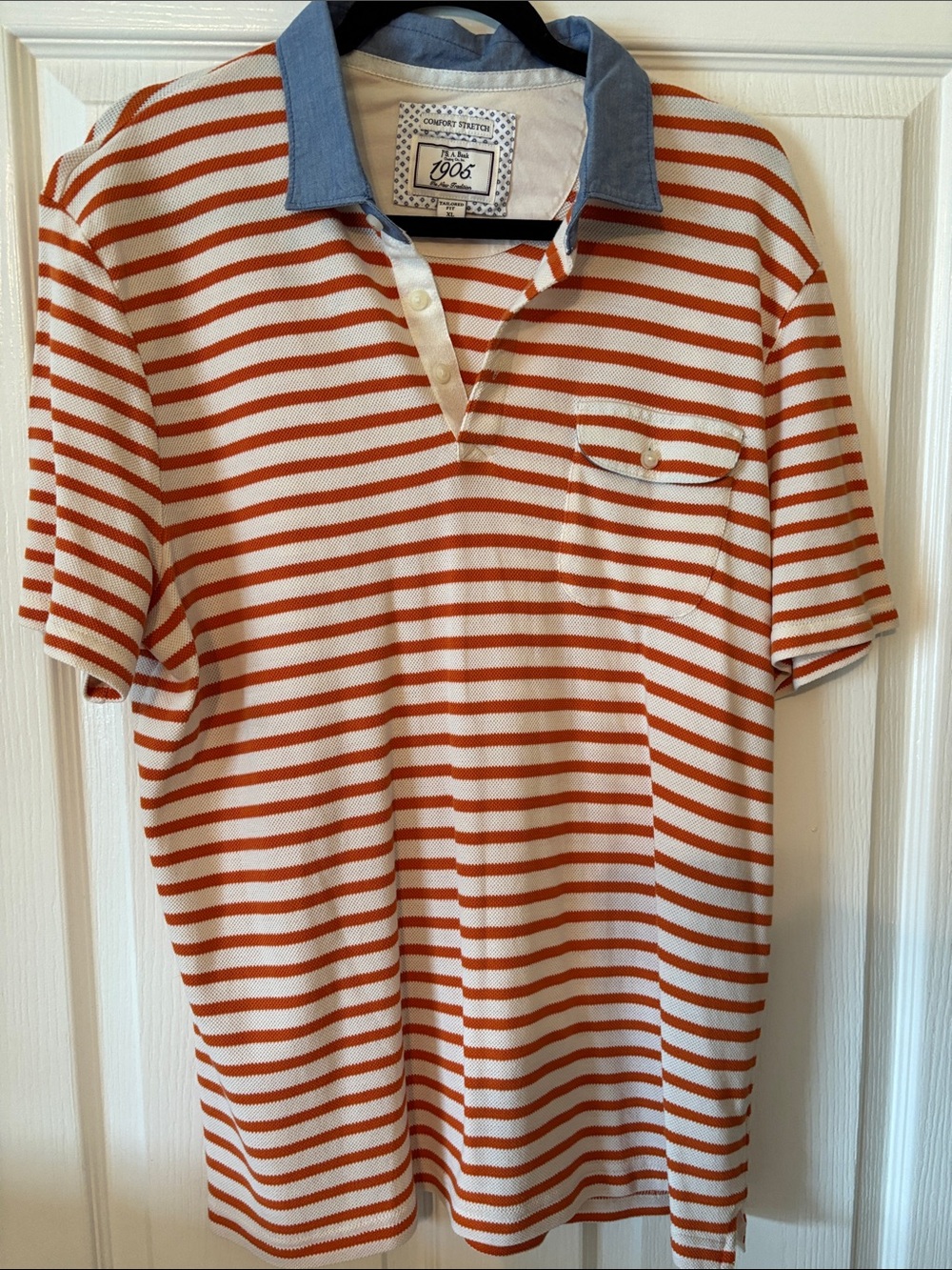 Jos. A. Bank Orange and White Striped Polo with Collar